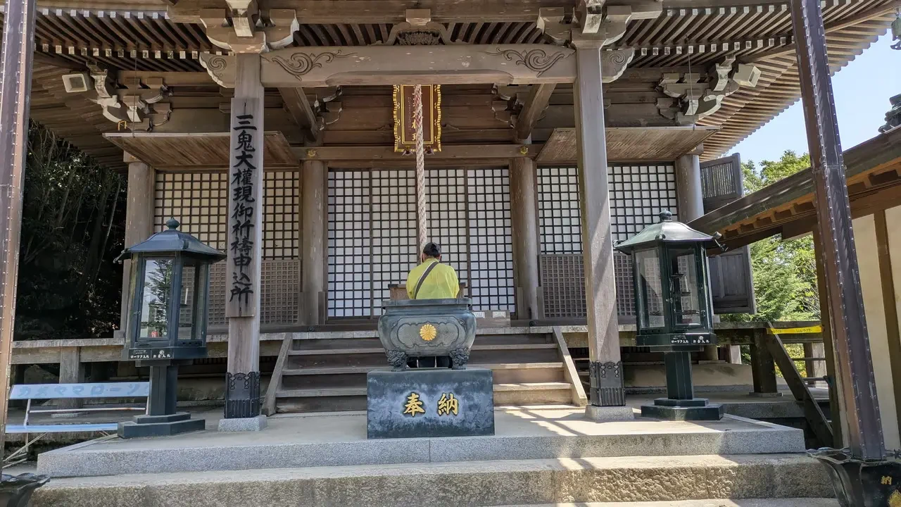 Portico in Miyajima overlooking Mount Misen.
