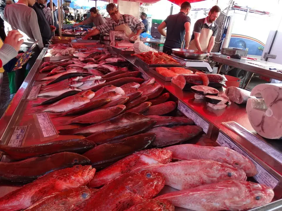 Pesci freschi esposti al mercato di Marsaxlokk a Malta.