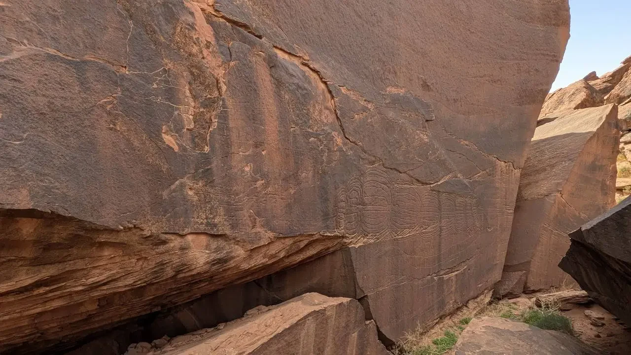 Formazioni rocciose stratificate nel paesaggio arido dell'Algeria.