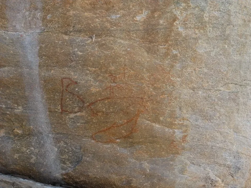 Una roccia di arenaria con segni incisi sulla superficie.