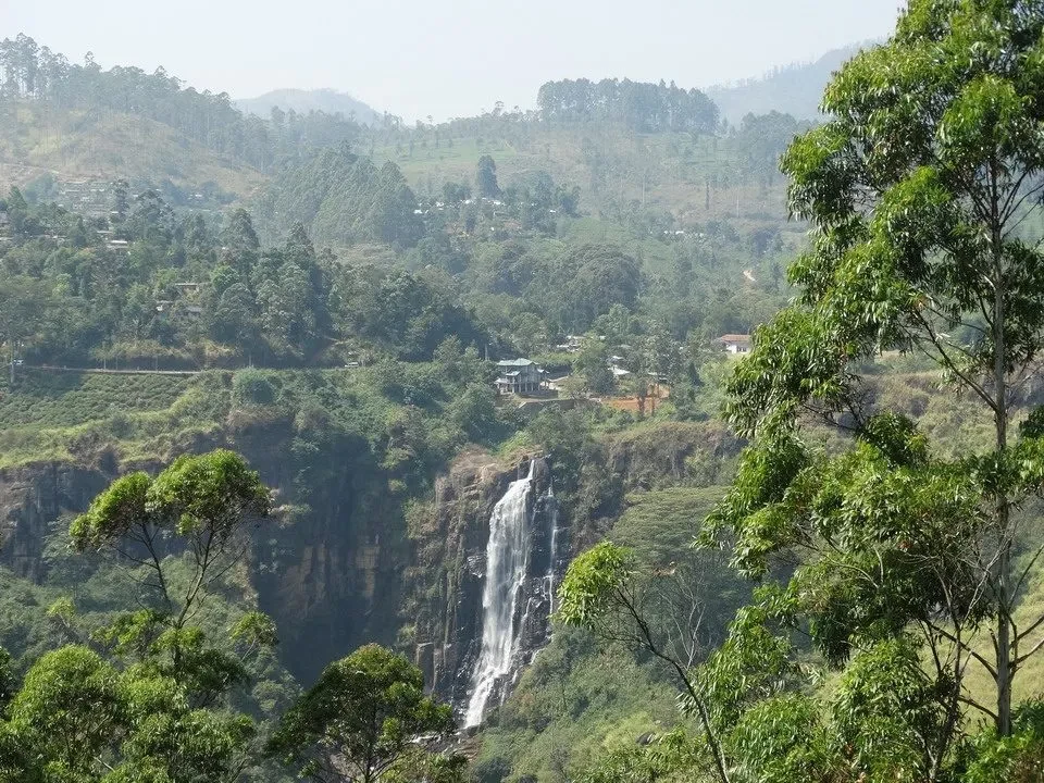 Cascate d'acqua nelle foreste lussureggianti dello Sri Lanka.