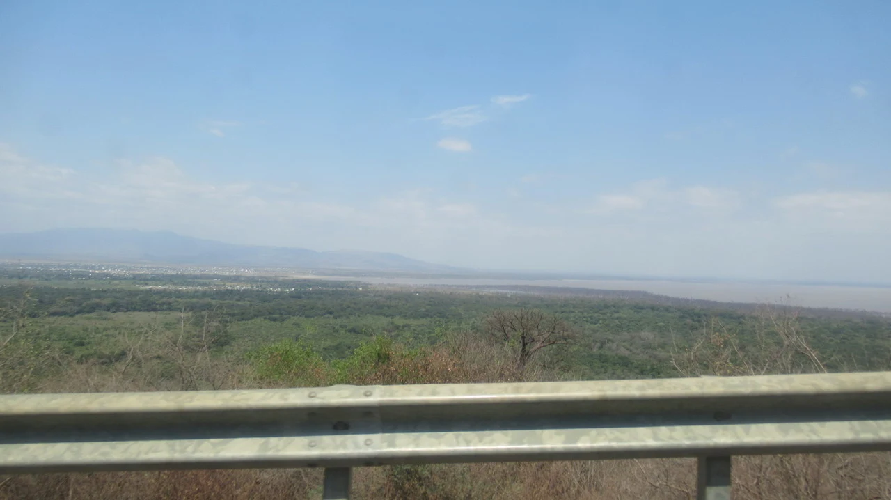 Vista ampia della savana e della pianura sotto il cielo aperto.